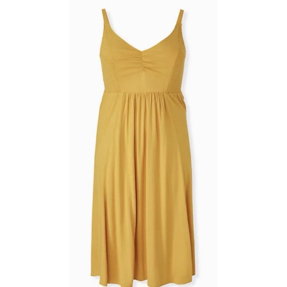 NWT Torrid Mustard Yellow Smocked Side Midi Dress Size 2